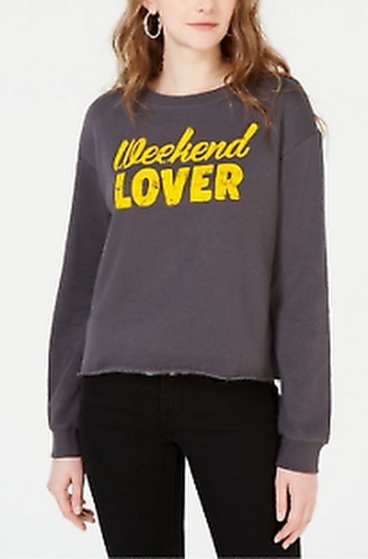 Rebellious One Juniors Weekend Lover Graphic Sweatshirt, Size Large