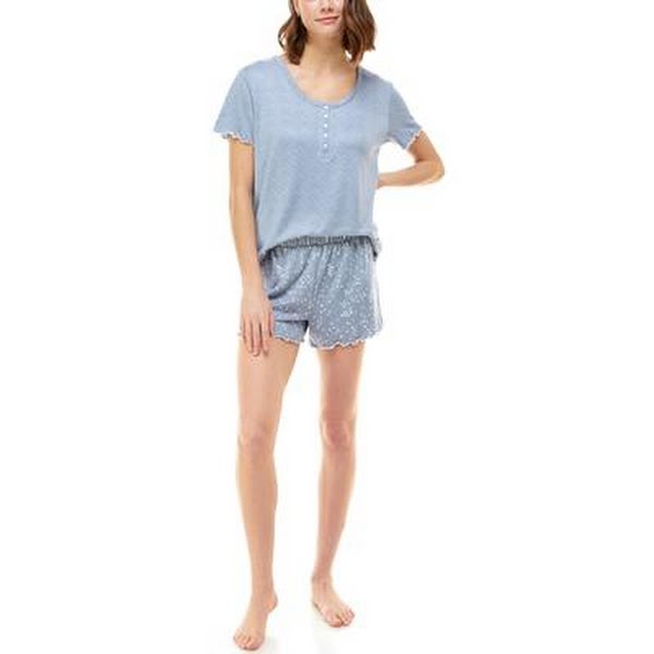 Roudelain Ribbed Lettuce-Trim Shorts Loungewear Set