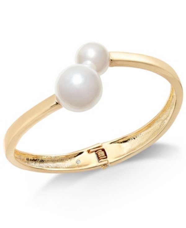 Inc International Concepts Gold-Tone and Imitation Pearl Bangle Bracelet