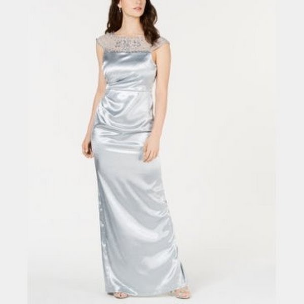 Adrianna Papell Petites Satin Embellished Evening Dress, Icy Mint, Size 2P