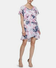 SLNY Sleeveless Floral Print Tier Shift Chiffon Dress, Ivory Multicolor, Size 6