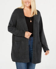 Style & Co. Womens Plus Heathered Ribbed Trim Cardigan Sweater