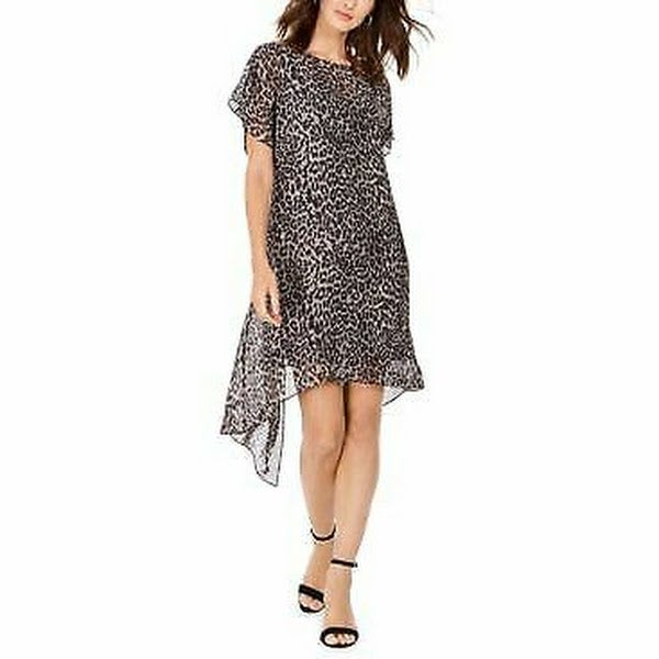 Adrianna Papell Leopard-Print Chiffon Flyaway Dress, Size Small