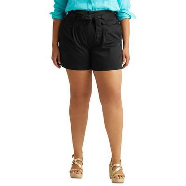 Lauren Ralph Lauren Plus Size Stretch-Infused Paperbag Shorts, Black, Size 18W