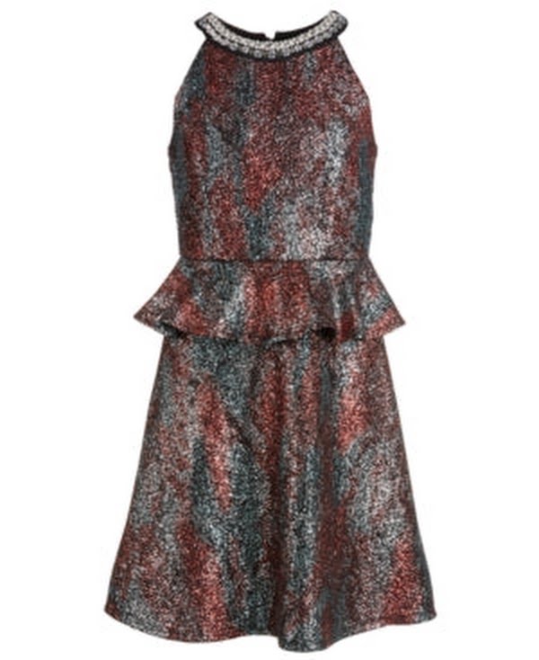 Monteau Big Girls Sparkle Printed Peplum Dress