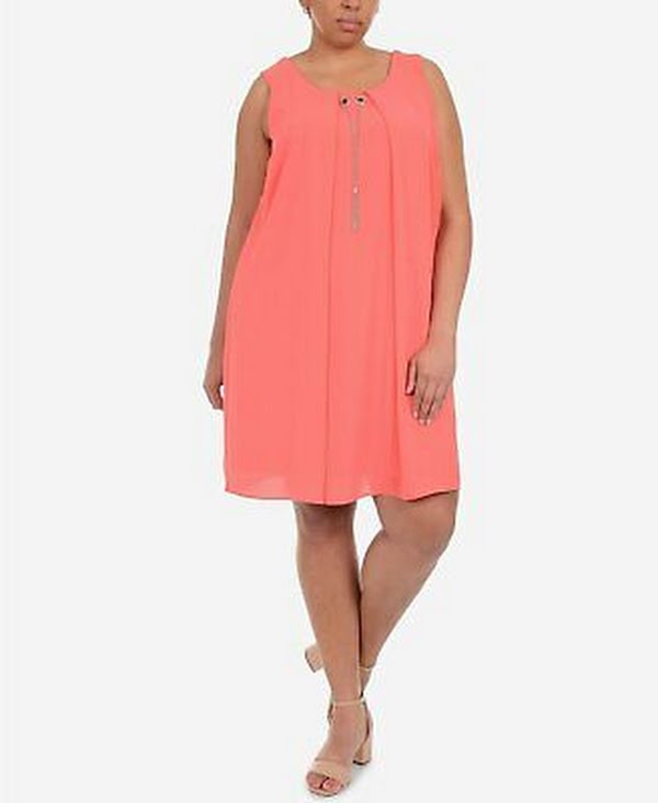 Ny Collection Plus Size Pleated Necklace Shift Dress, Size 1X