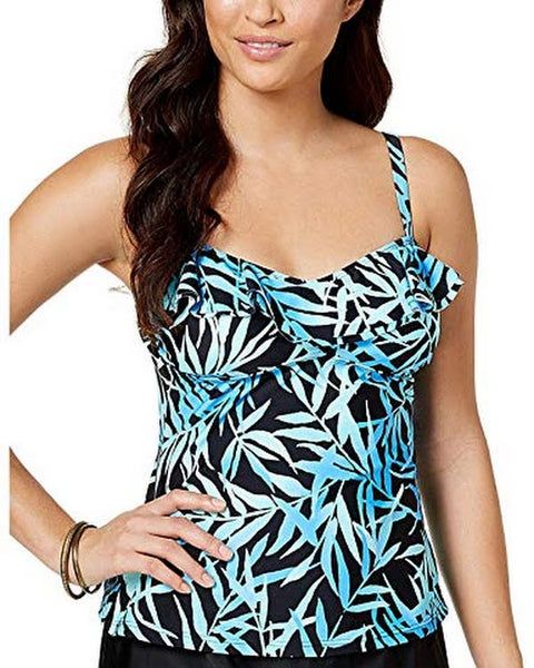 Island Escape Womens Swimsuit Seaside Shades Ruffled Tankini Top