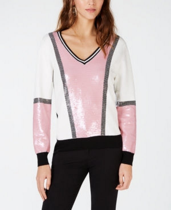I.n.c. Petite Sequin Colorblock Sweater, Size PM