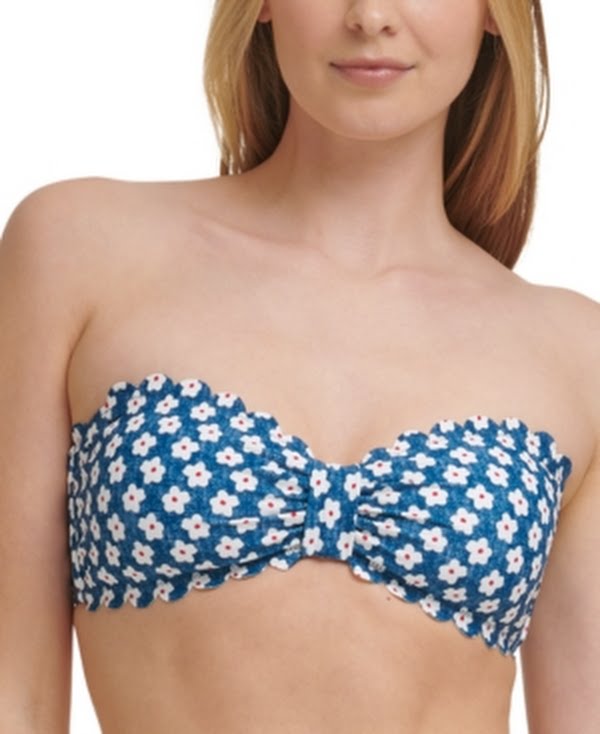 Tommy Hilfiger Women’s Scalloped Bandeau Bikini Top – Blue – Size XXL