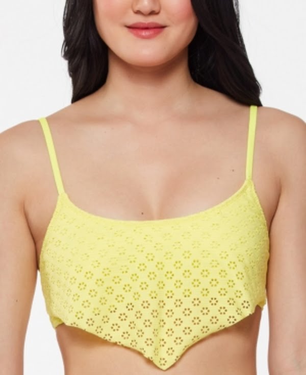 Jessica Simpson Womens Yellow Sweet Tooth Solids Bandana Bikini Top, Size Medium