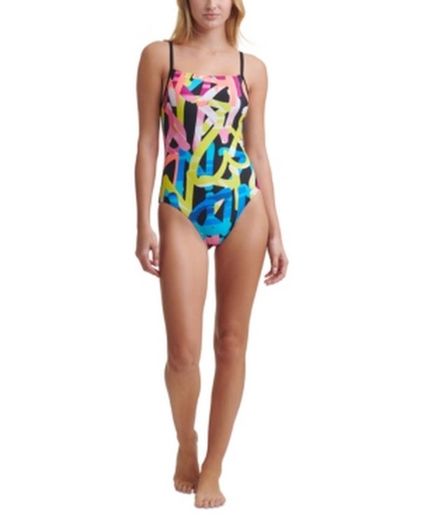 DKNY Grafitti Logo Printed One Piece Swimsuit, Us X-Small