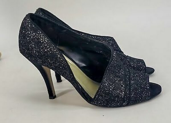 Ann Marino Sparkly Blk High Heels Formal peep toe Evening Shoes , Size 8