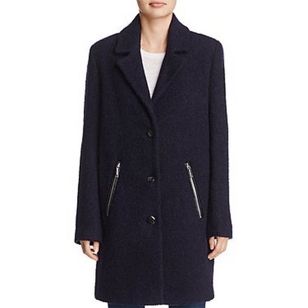 Calvin Klein Womens Boucle 3 Wool Coat with Button Closure, Indigo, Medium