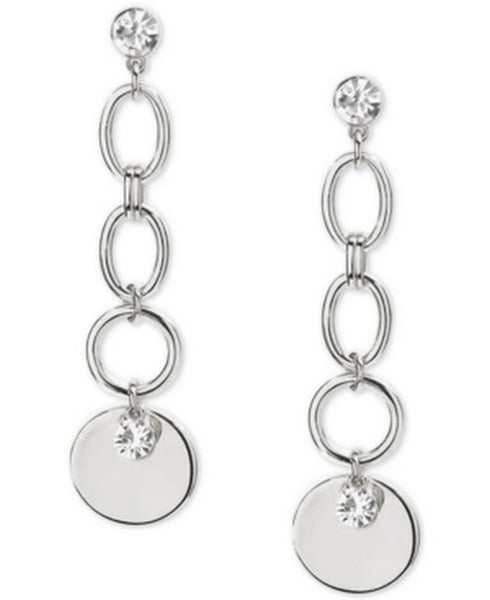 Inc Crystal and Disc Charm Linear Drop Earrings