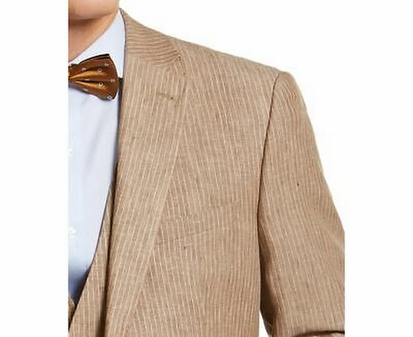 Bar III Mens Slim-Fit Tan Pinstripe Linen Suit Jacket