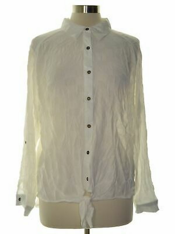 Style & Co. Button-Down Tie-Hem Cotton Top, White, XL
