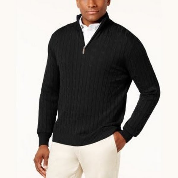 Club Room Mens Pima Cable Quarter-Zip Sweater