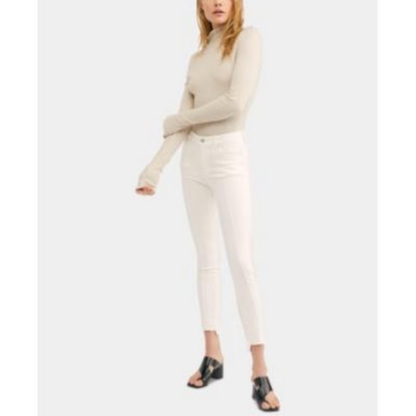 Free People Raw-Hem Skinny Jeans, White, Size 24R
