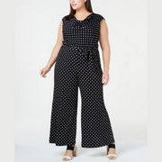 Connected Apparel Women's Plus Wide Leg Polka Dot Jumpsuit, Black, Size 24W