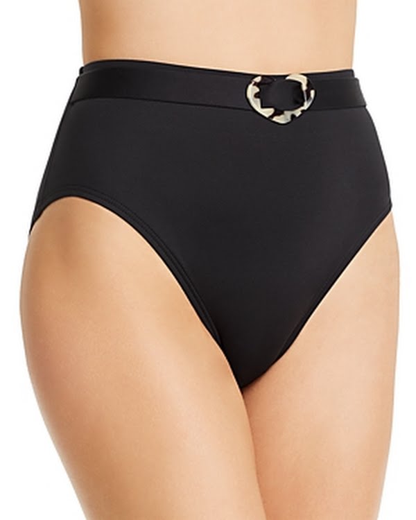 Kate Spade New York Black Belted High-Waist Bikini Swim Bottom, Us Small