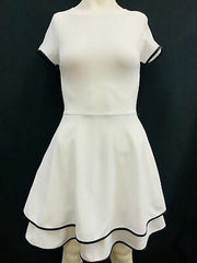 Aqua Juniors Short Sleeve Frill Contrast Trim Dress, White,  Size Small