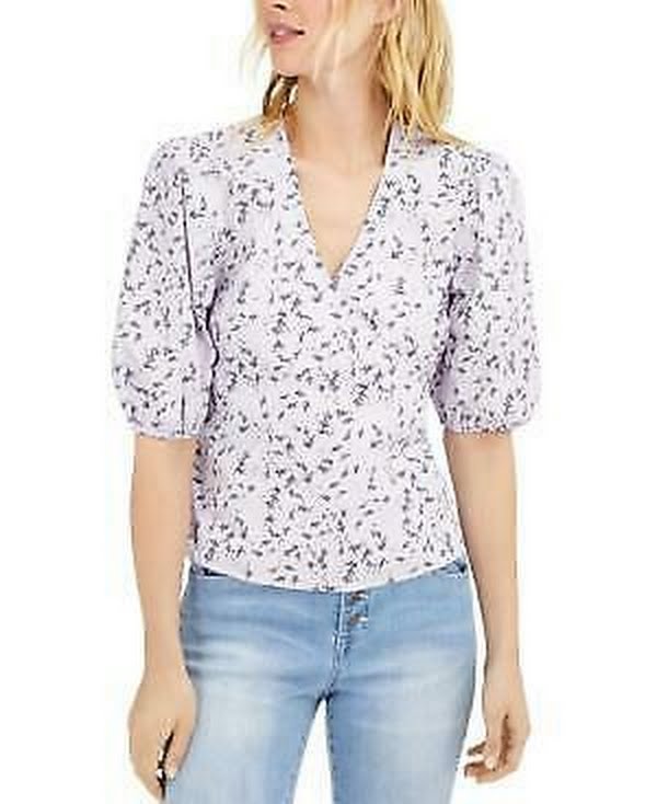 INC Womens Puff Sleeve Floral Blouse, Size Small