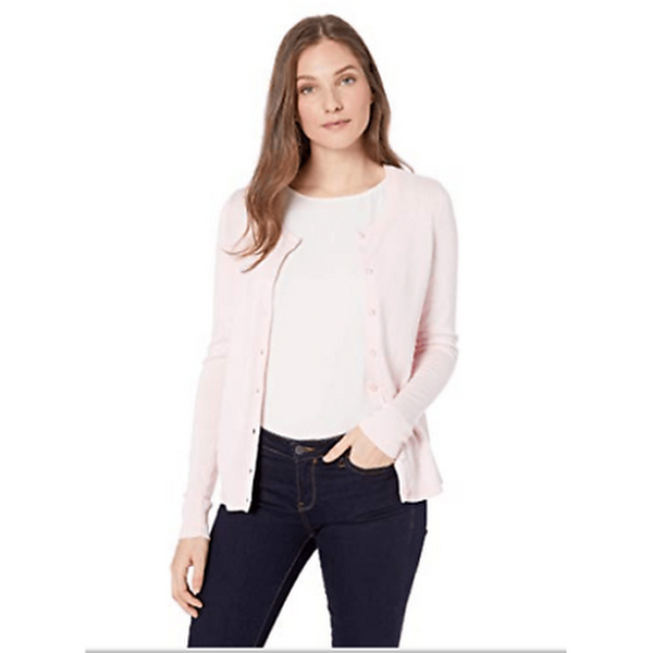 Essentials Womens Lightweight Crewneck Cardigan Sweater, Light Pink, X-Small