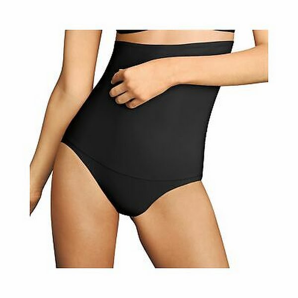 Flexees 1854 Fat Free Dressing Hi-Waist Brief,  Black, Size Small