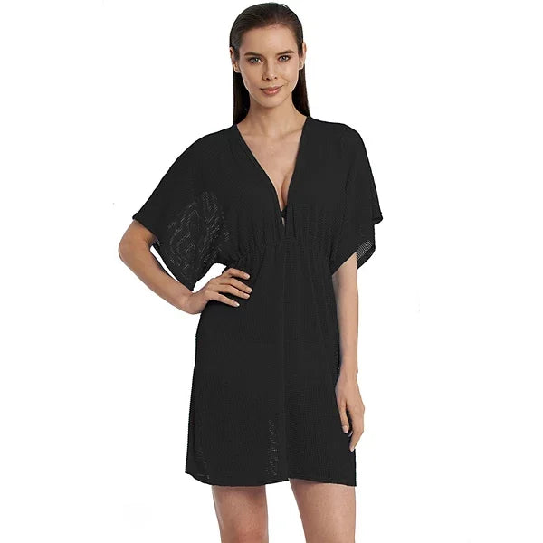 Jordan Taylor Women’s Elastic Empire Waist Tunic Swim Cover Up, Black, Large