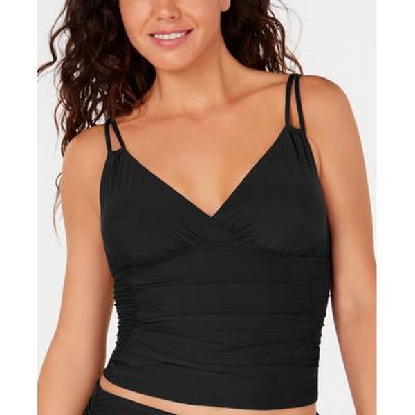 Calvin Klein Ruched Stretch Lined Adjustable Surplice Tankini Top Medium