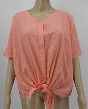 Style & Co Cotton Textured Tie-Front Top-Coral/Size XXL