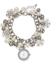 Holiday Lane Womens Snowflake Silver-Tone Charm Bracelet Watch 26mm