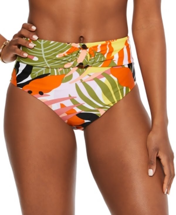 Bar III Womens Printed Stretch Shirred Lined Bikini Swimsuit Bottom