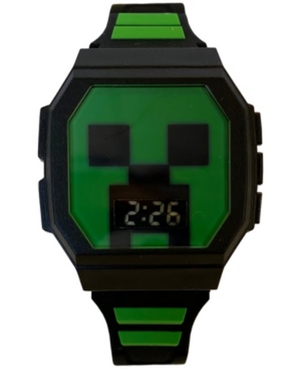 Accutime Kids Minecraft Digital Black and Green Silicone Strap Watch 36x38mm