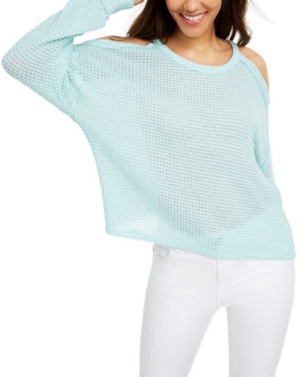 Freshman Juniors Waffle-Knit Cold-Shoulder Top