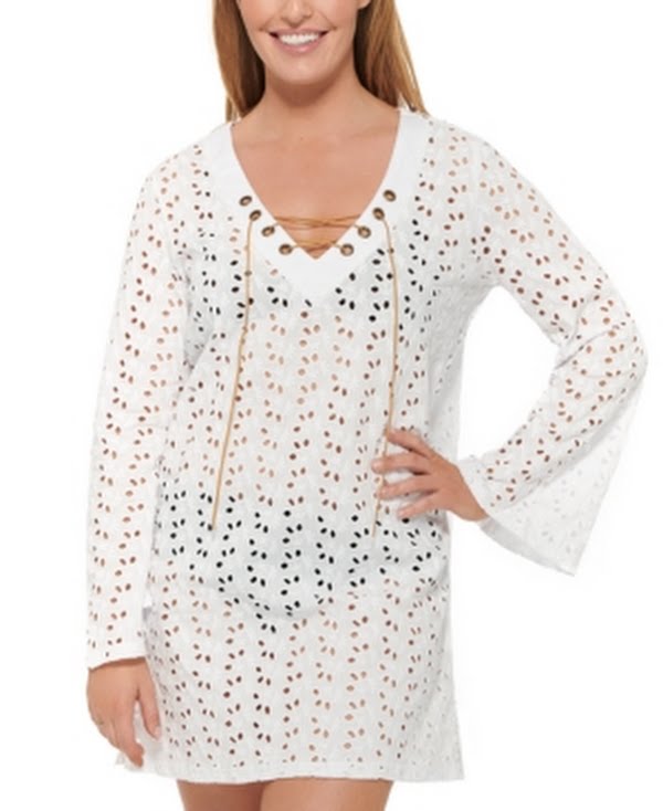 Dotti Womens Cover-Up Lace Bell-Sleeve Tunic V-Neck, Size XL