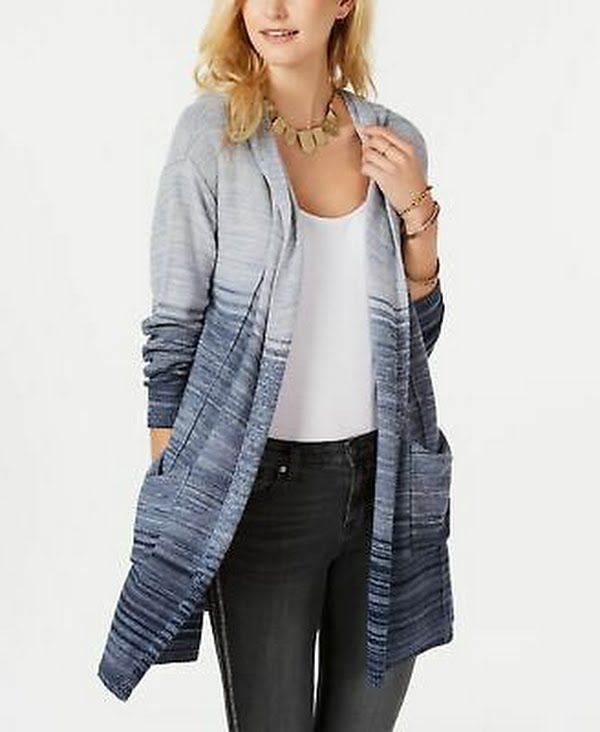 Style & Co Petite Printed Hooded Cardigan,Size Petite Small