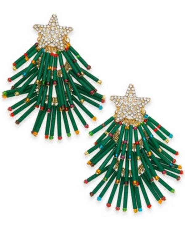 Holiday Lane Gold-Tone Pave and Multicolor Bead Holiday Tree Drop Earrings