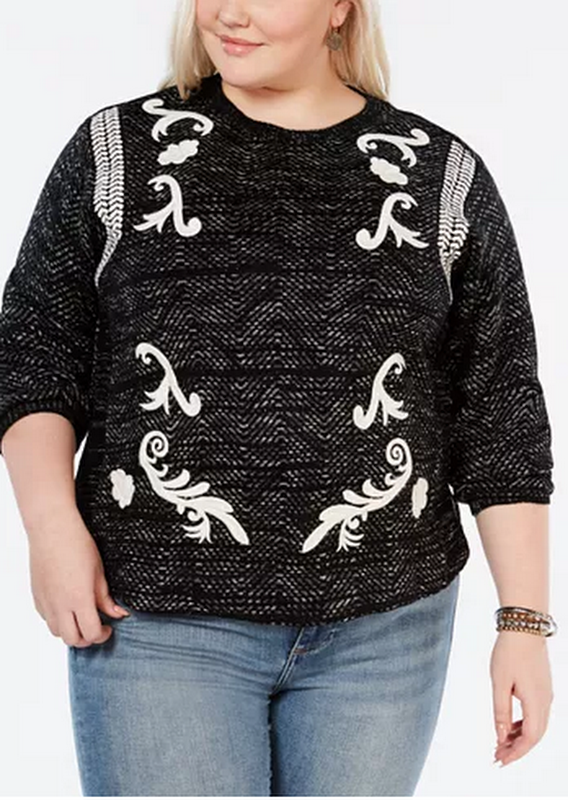Lucky Brand Plus Size Embroidered Crewneck Sweater, Size 2X