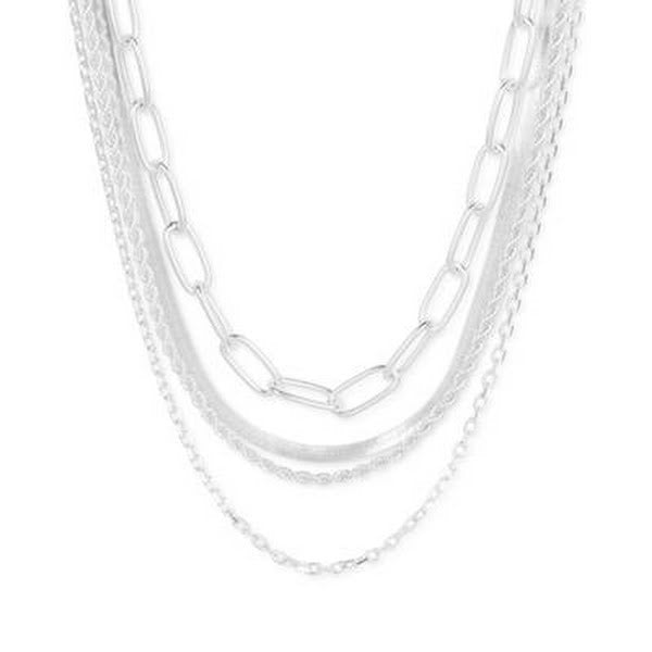 Lucky Brand Silver-Tone Chunky Multi-Chain Layered Necklace, 15″ + 2″ Extender