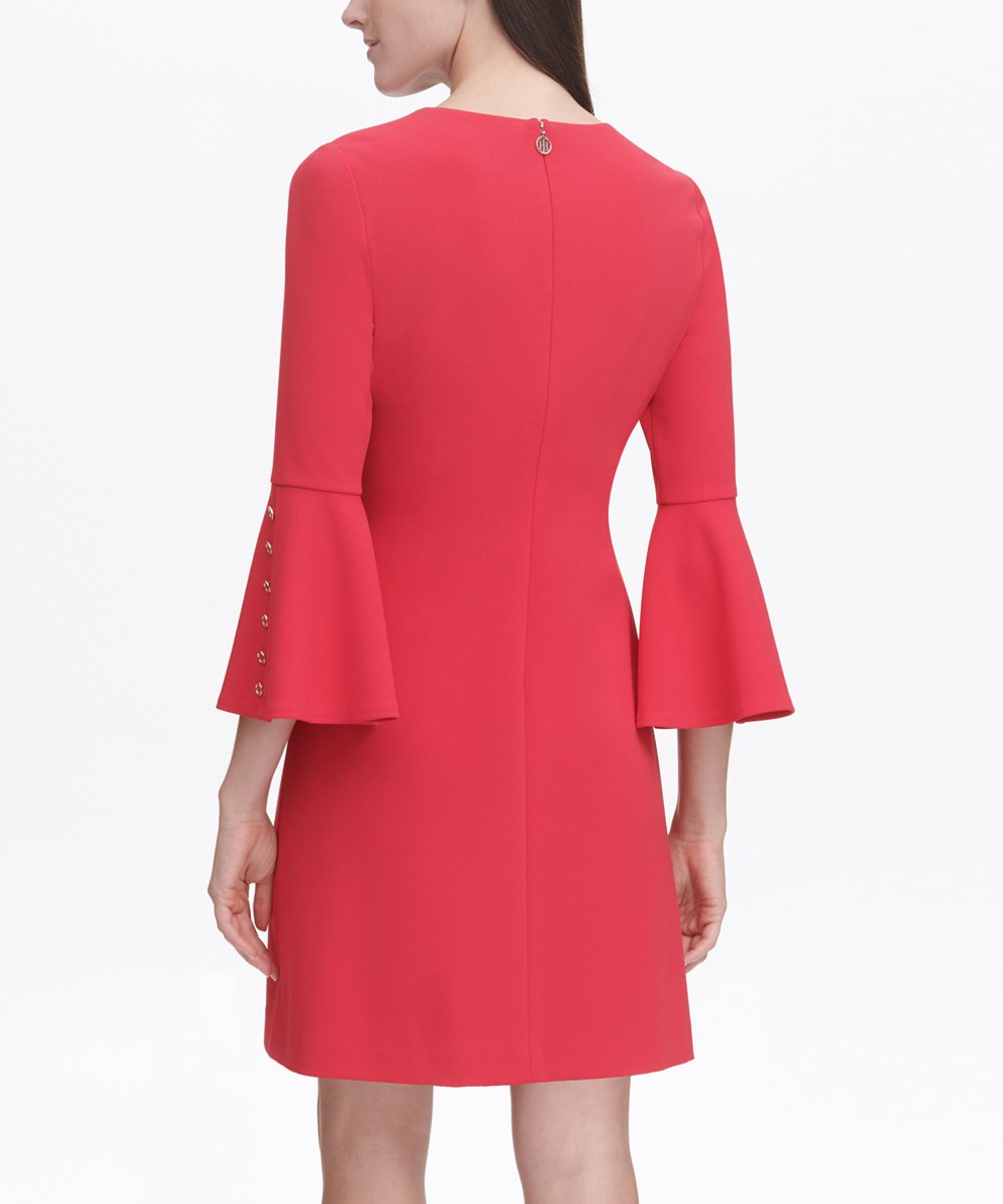 Tommy Hilfiger Raspberry Button-Accent Bell-Sleeve Sheath Dress , Size 10