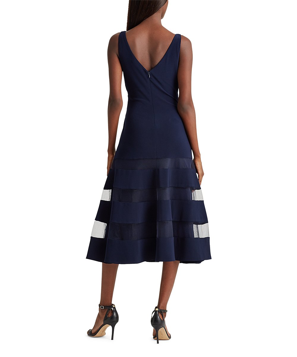 Lauren Ralph Lauren Lighthouse Navy Tulle-Panel A-Line Dress