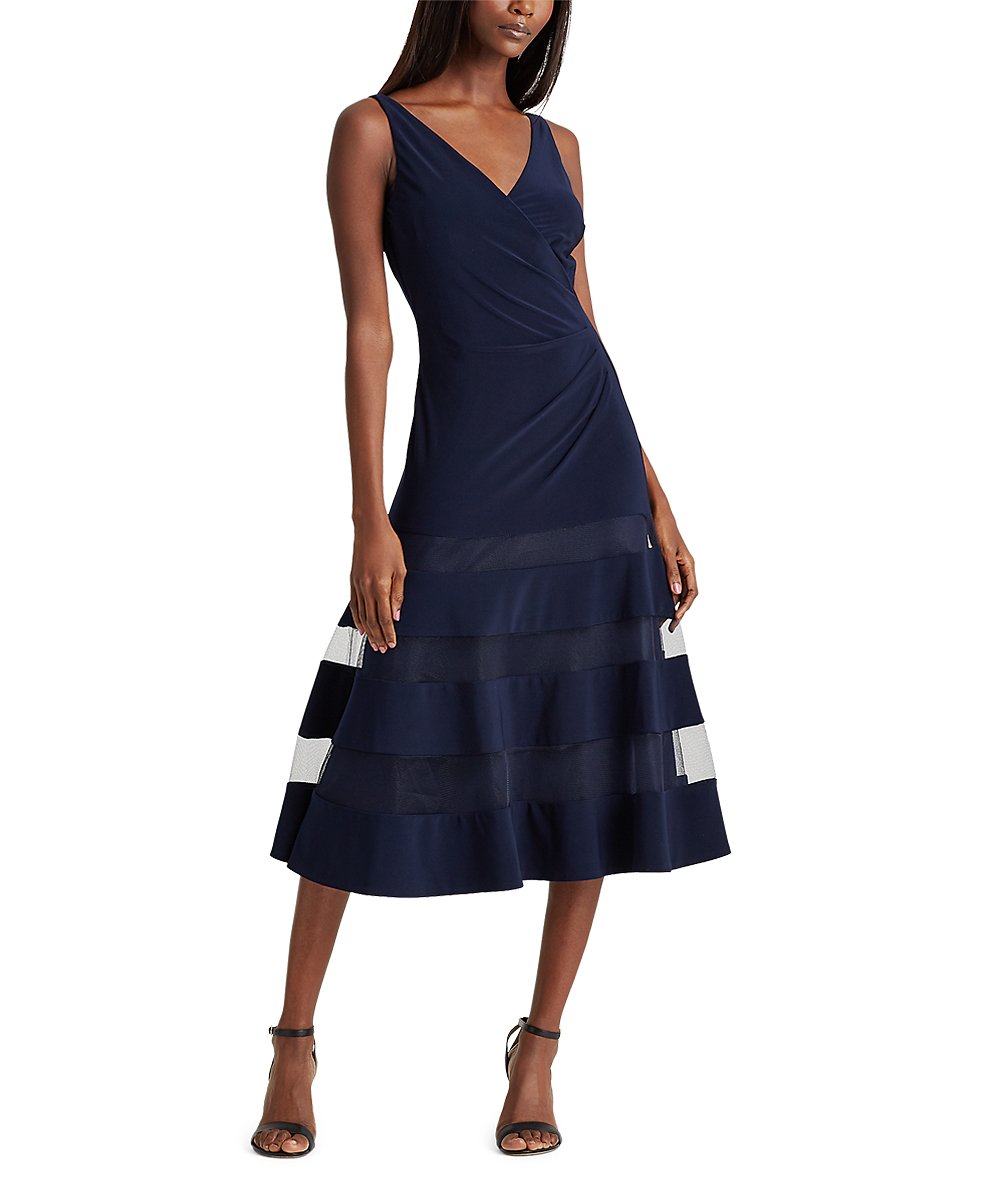 Lauren Ralph Lauren Lighthouse Navy Tulle-Panel A-Line Dress