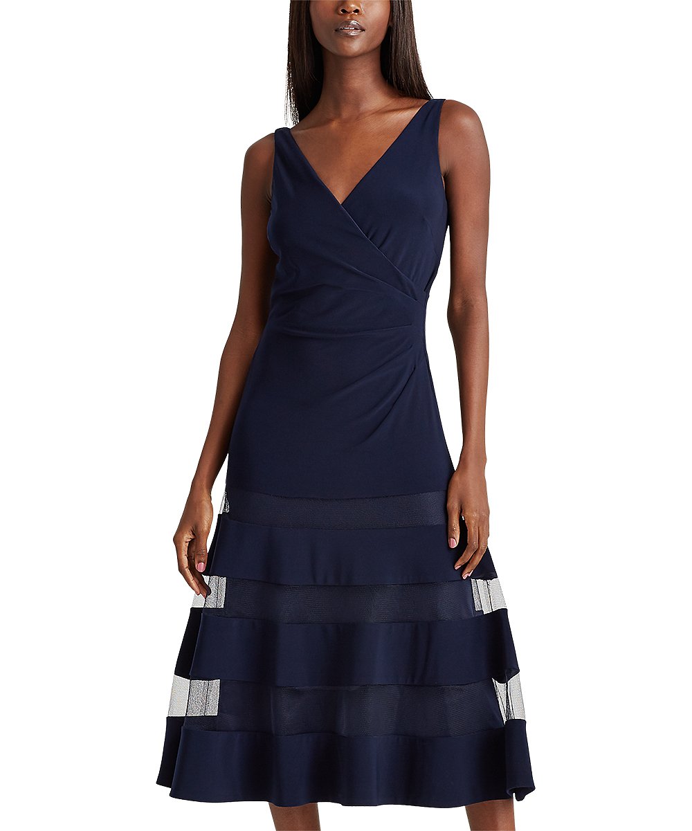 Lauren Ralph Lauren Lighthouse Navy Tulle-Panel A-Line Dress